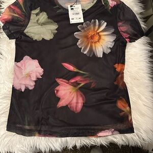 Desigual Black Floral Short Sleeve Top